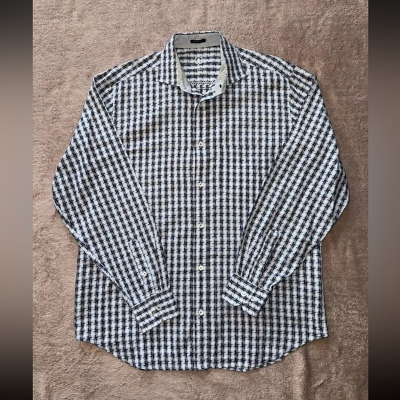 Bugatchi Uomo Mens Plaid Shirt Classic Fit Flip Cuff Long Sleeve‎ Size Large - Picture 1 of 10